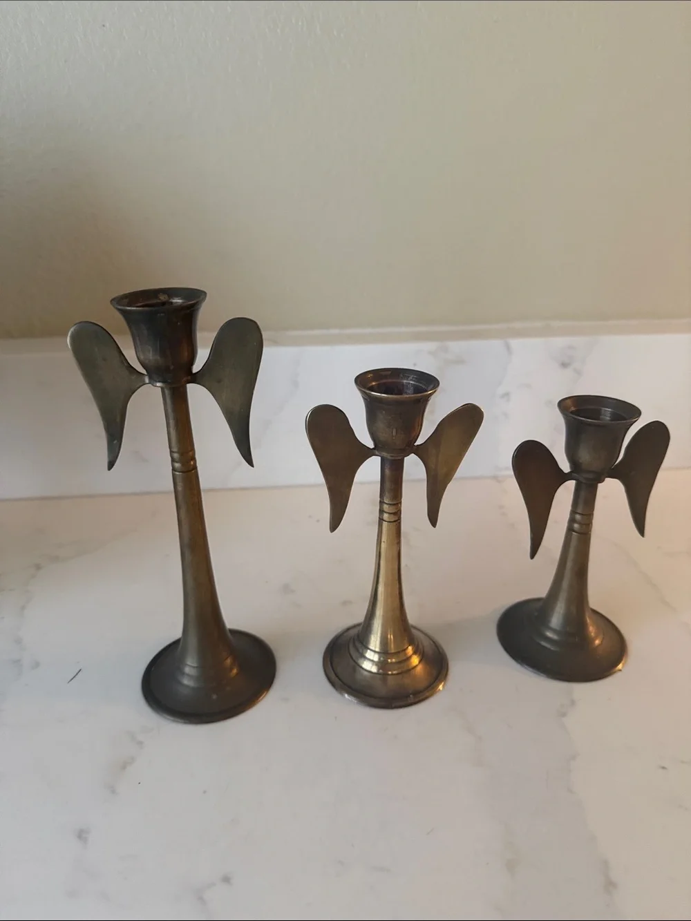 Vintage Brass Angel Wing Candle Holders Set of 3